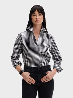 Sarah Alexandra Signature Check Mate Gingham Shirt Women's 2 Black White Cotton